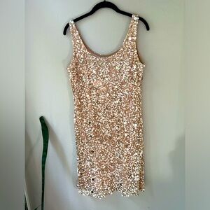 ✨NEW PISARRO NIGHTS EMBELLISHED SEQUIN GOLD SHIFT DRESS 14